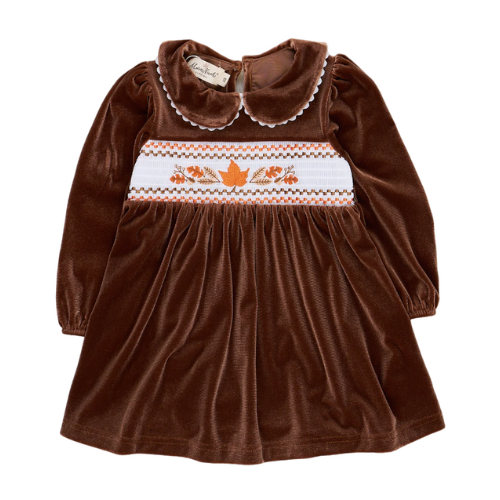 Brown Velvet Autumn Smocked Dress