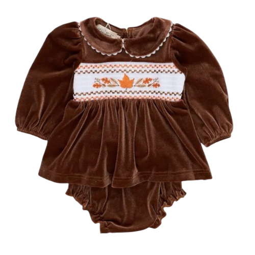 Baby Girl Brown Velvet Autumn Smocked Bloomers Outfit