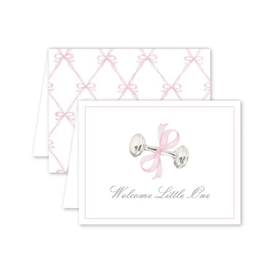 Rattle and Bow Pink Baby Shower Card